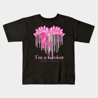 In October We Wear Pink Butterfly Heart Breast Cancer Month Kids T-Shirt